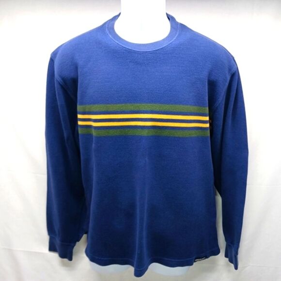 American Eagle 100% Cotton V-NECK Close Knit Sweater Y2K Men's M Blue w/Stripes. - Picture 2 of 10